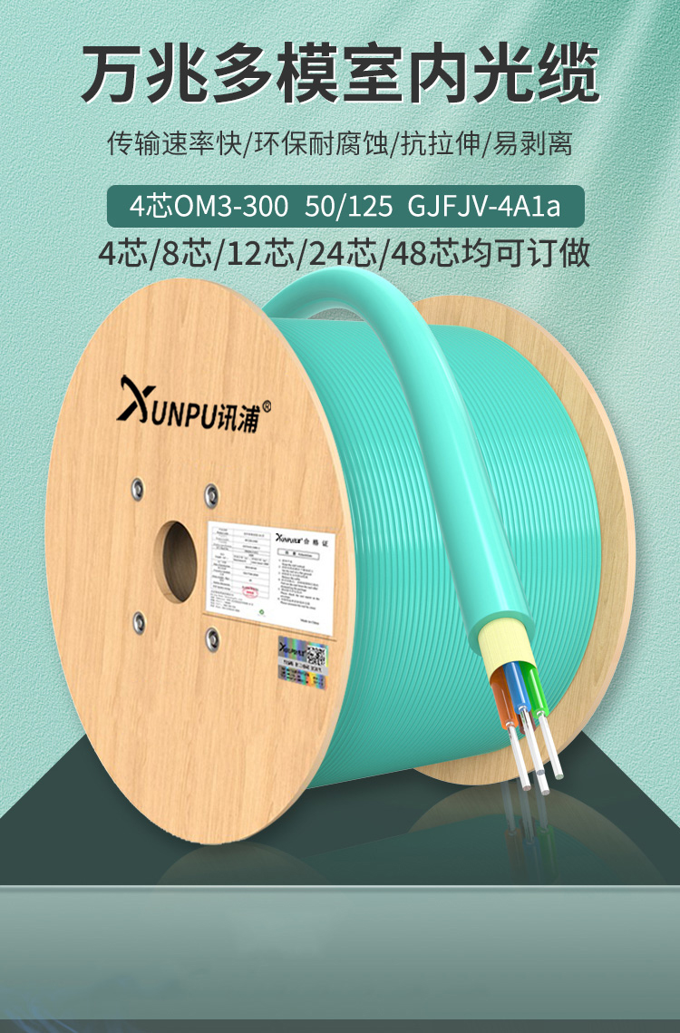訊浦 萬兆多模室內(nèi)光纖光纜 GJFJV OM3-300束狀軟光纜 50/125_http://oann34.cn_所有產(chǎn)品_第1張