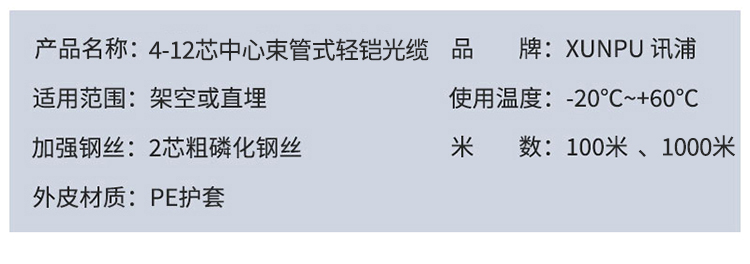 訊浦 GYXTW 單模輕鎧 4-12芯室外光纜 中心管束式光纜光纖線 100米、1000米_http://oann34.cn_所有產(chǎn)品_第11張