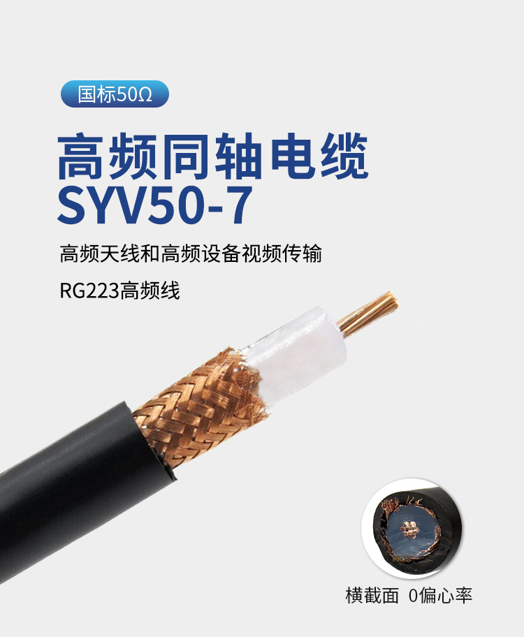 訊浦 SYV50-7射頻線饋線單屏蔽/雙屏蔽 RG213高頻線 銅芯直徑7*0.76mm 100米/卷_http://oann34.cn_所有產品_第1張