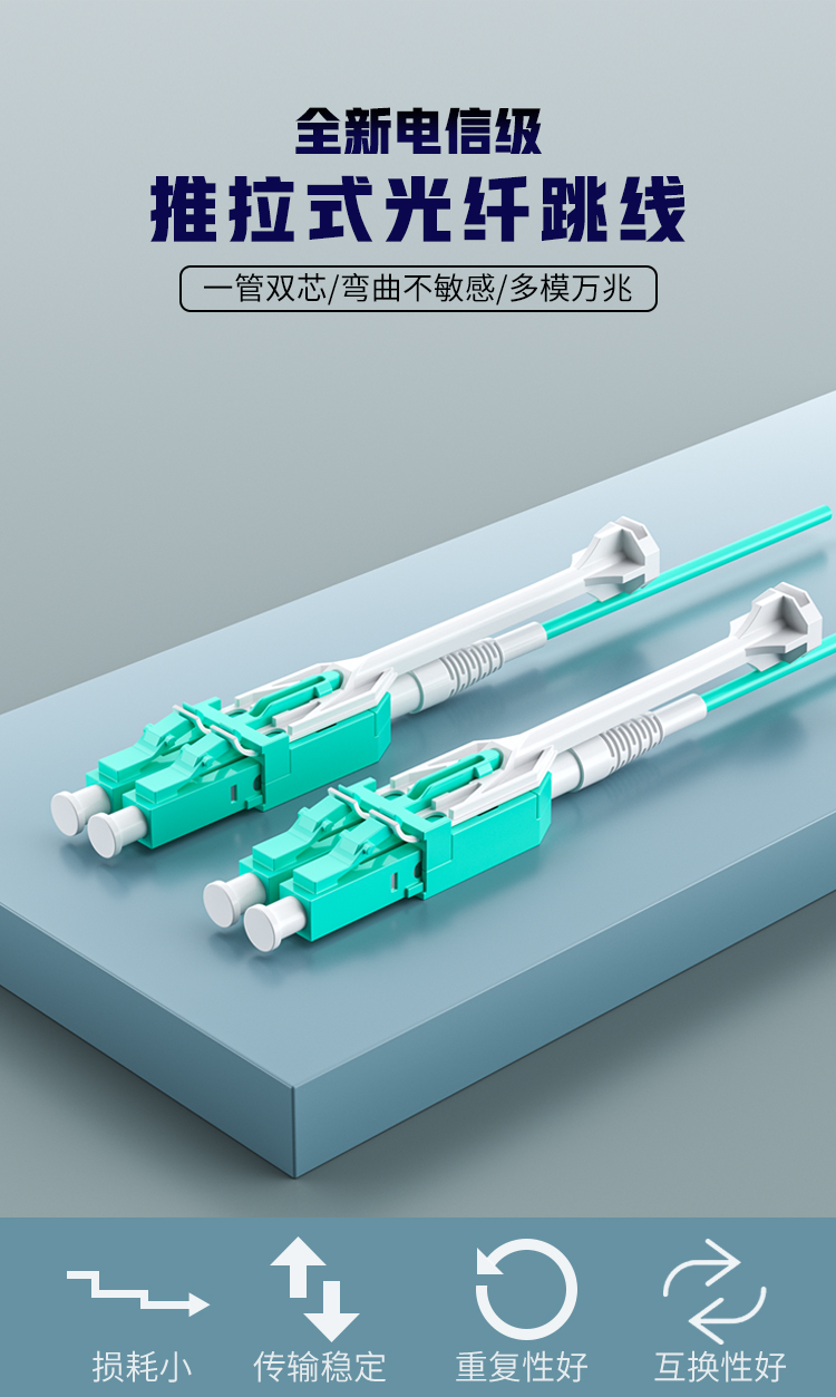 訊浦 萬兆多模光纖跳線LC-LC OM3一管雙芯拉桿推拉式尾纖3米~15米_http://oann34.cn_所有產品_第1張