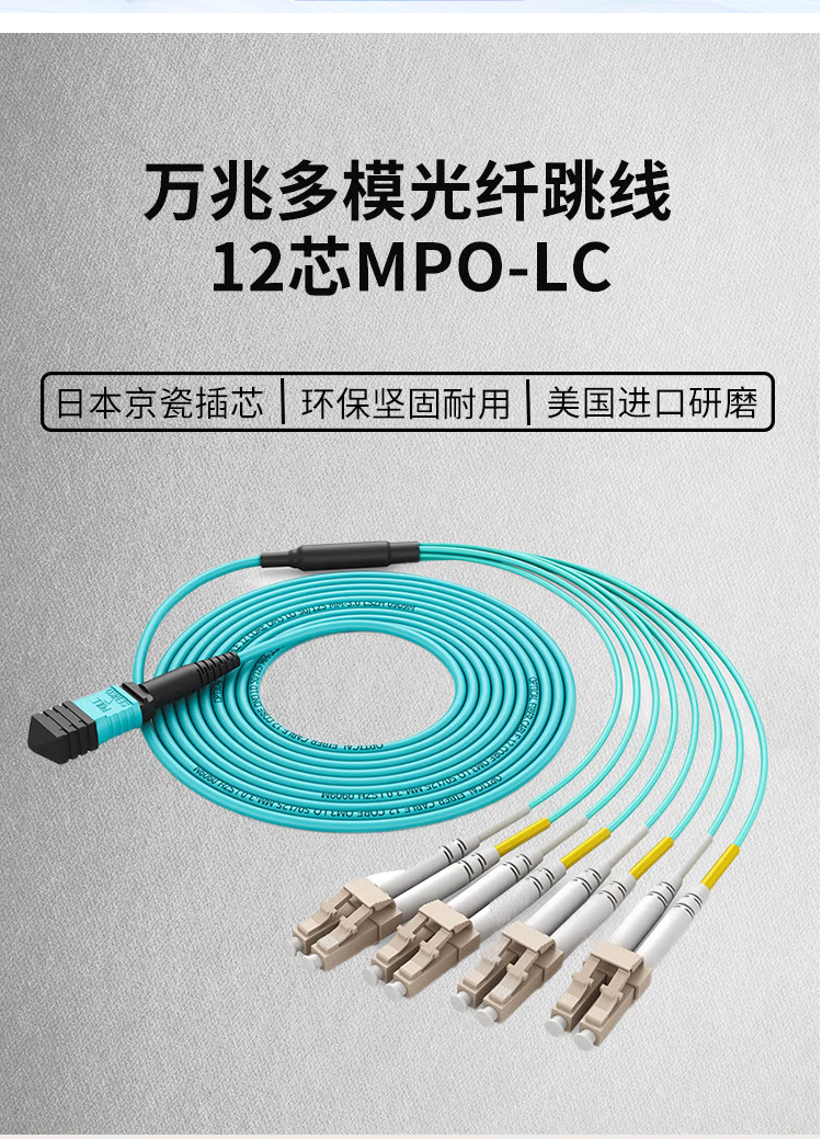 訊浦電信工程級(jí)光纖跳線萬兆多模OM3 MPO-LC母頭多模12芯 40G轉(zhuǎn)4對(duì)LC 模塊用MPO分支光纖線 1米~30米_http://oann34.cn_所有產(chǎn)品_第1張