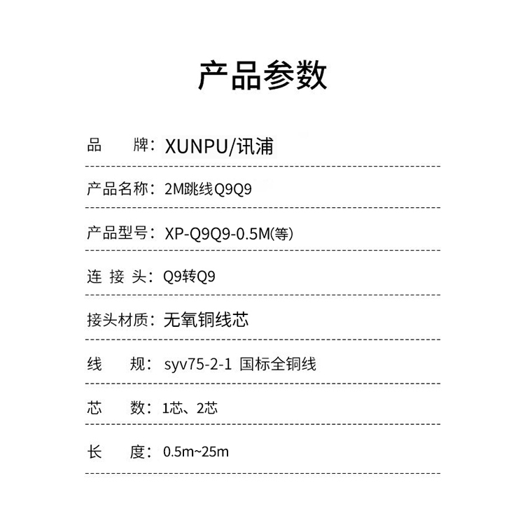 訊浦 2M跳線BNCQ9-Q9 兩兆E1接頭成品跳線 syv-75-2-1 2芯 0.5米~25米_http://oann34.cn_所有產(chǎn)品_第6張