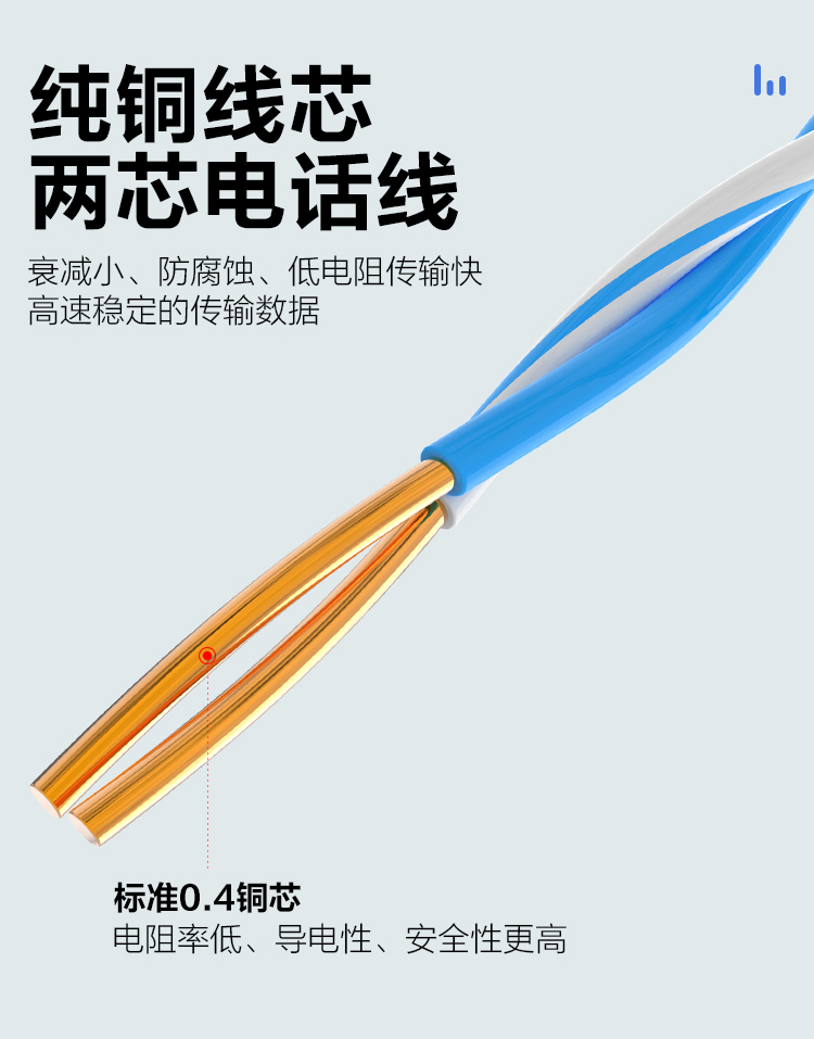 訊浦 藍白電話線 0.4純無氧銅雙絞線 2芯 100米/卷_http://oann34.cn_所有產(chǎn)品_第2張
