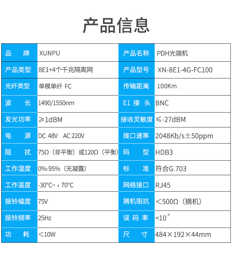 訊浦 PDH光端機 8E1+4路千兆隔離網(wǎng) 8路2M機架式 單模單纖FC接口 100公里1對 XN-8E1-4G-FC100_http://oann34.cn_所有產(chǎn)品_第9張